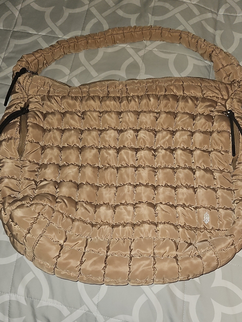 Free People Quilted Puffer Shoulder Bag in Camel